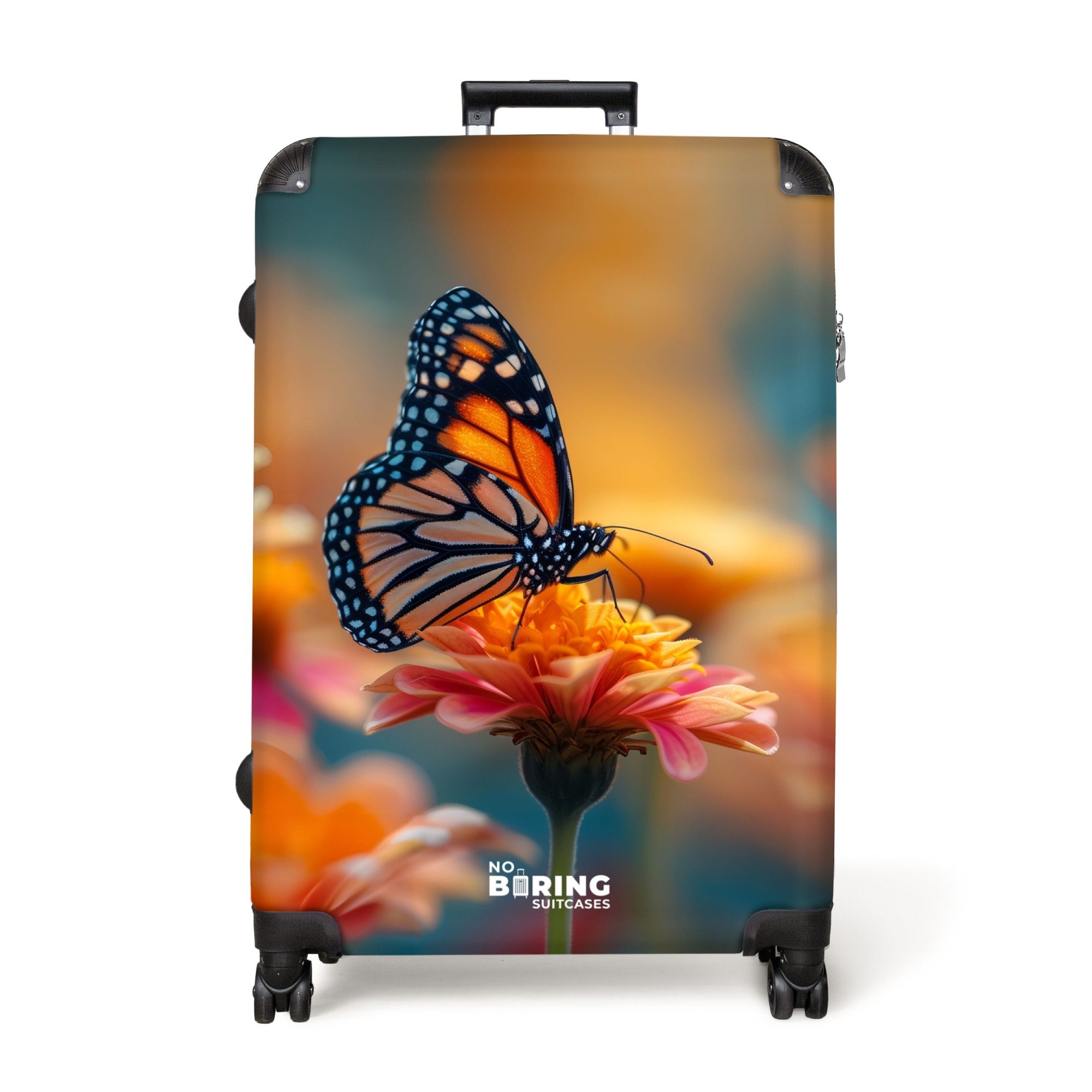 NoBoringSuitcases.com© Hartschalen-Trolley Schmetterling auf rosa Blume günstig online kaufen