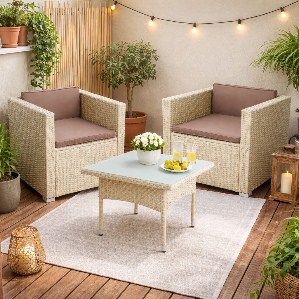 ESTEXO Sitzgruppe Polyrattan Lounge Set Gartenset Loungesessel Gartensessel Gartentisc
