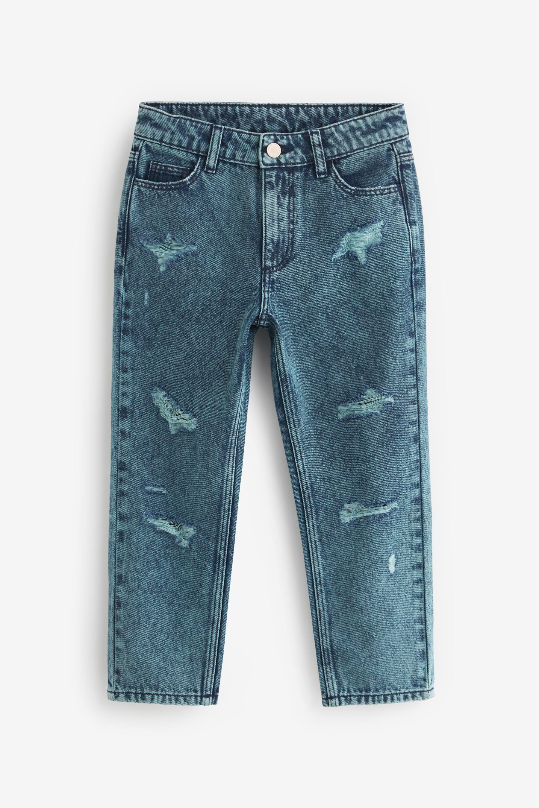Mom-Jeans Distressed Teal Blue Mom-Jeans Next (1-tlg)