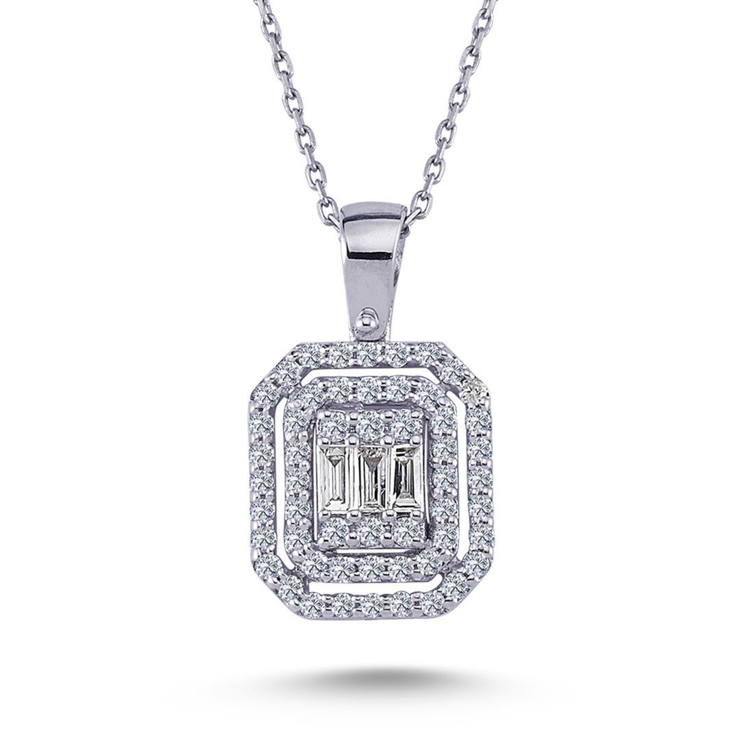 EinStein Diamant Collier Baguette Diamant Anhänger Halskette 585'er Weißgold Diamantkette, Baguette Diamant