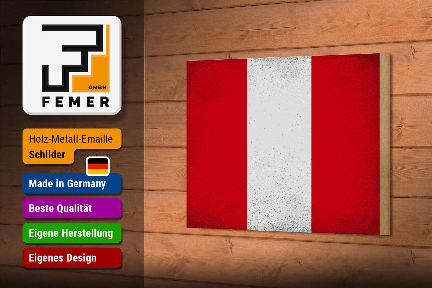 Femer GmbH Holzbild Flagge Peru 18x12cm Flag of Peru Vintage, Flaggen (1 St), Glatte Holzfaserplatte (MDF), vorn beschichtet