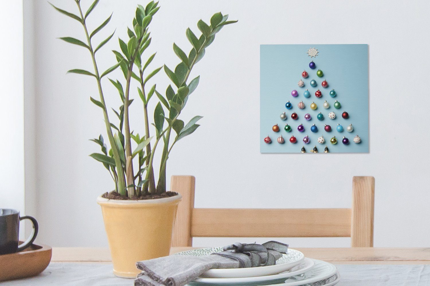 OneMillionCanvasses® Leinwandbild Hintergrund, Ein Kugeln aus Weihnachtsbaum für Bilder hellblauem (1 Schlafzimmer Wohnzimmer auf St), Leinwand