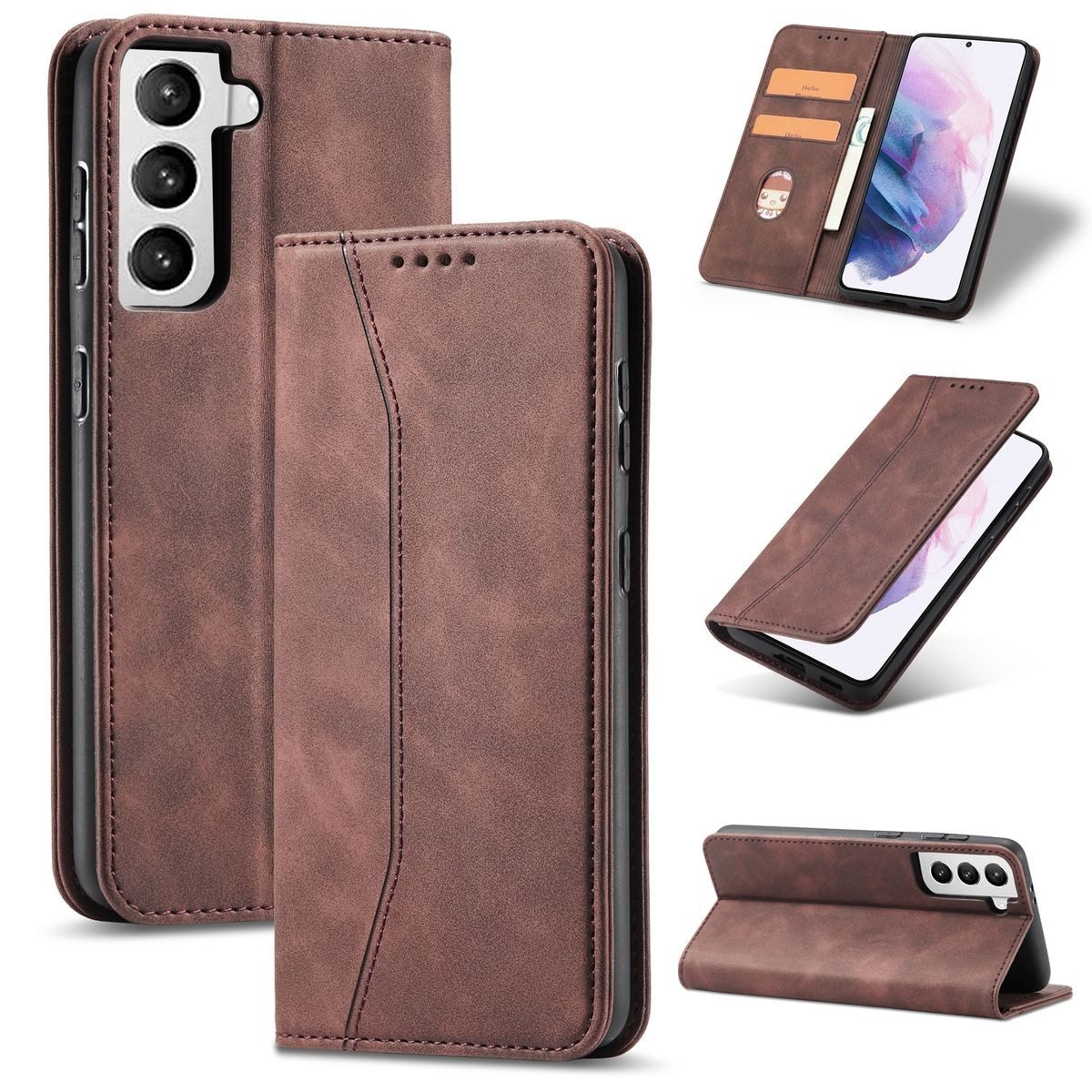 König Design Handyhülle Samsung Galaxy S21, Schutzhülle Schutztasche Case Cover Etuis Wallet Klapptasche Bookstyle