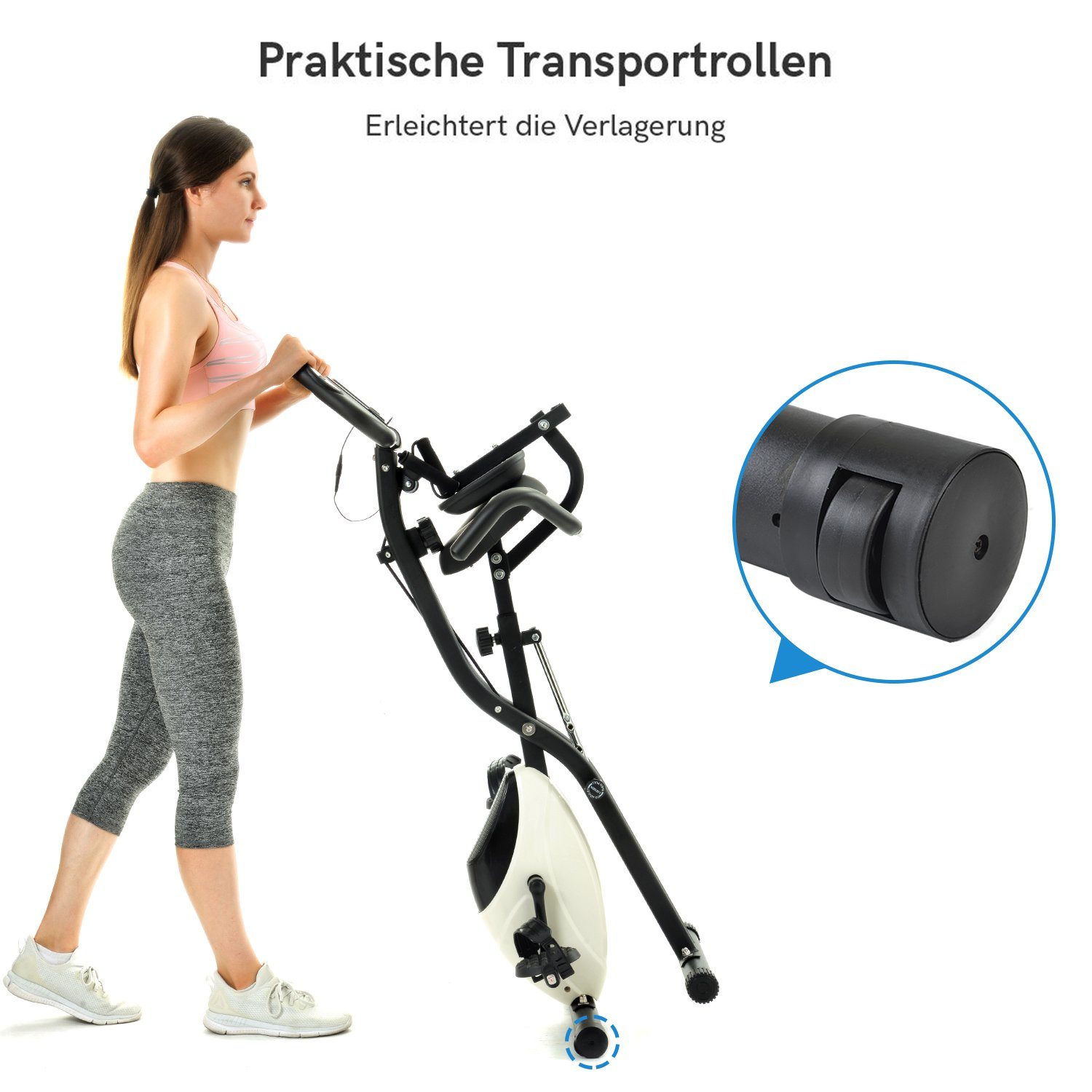 Heimtrainer (magnetische faltbares Fitnessfahrrad), 3-in-1 X-bike mit Expanderbänder, 10 Widerstandsstufen, Max 120 kg