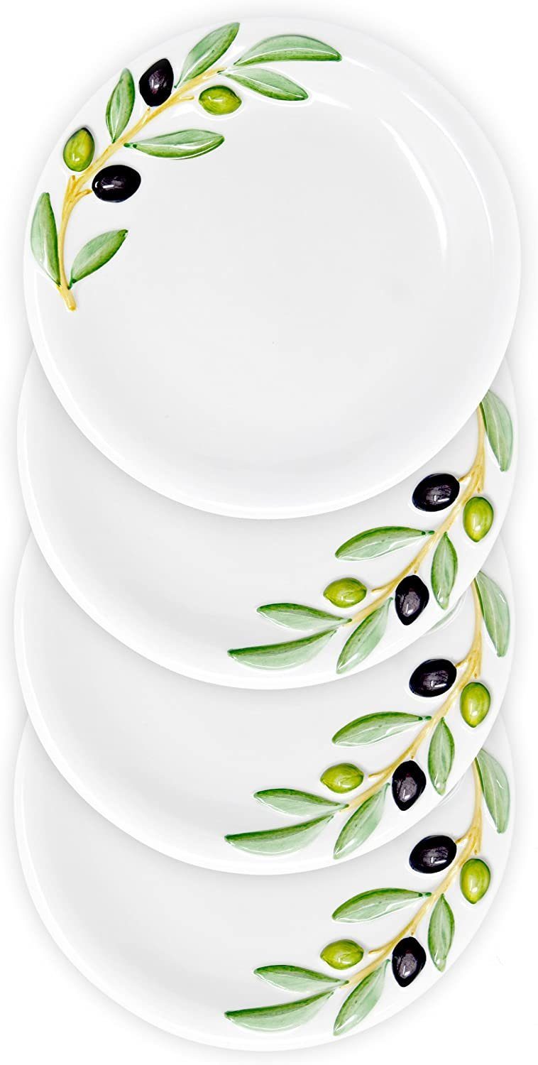 Lashuma Tafelservice Olive (4-tlg), Keramik, Handgemachte Essteller rund Ø 20 cm
