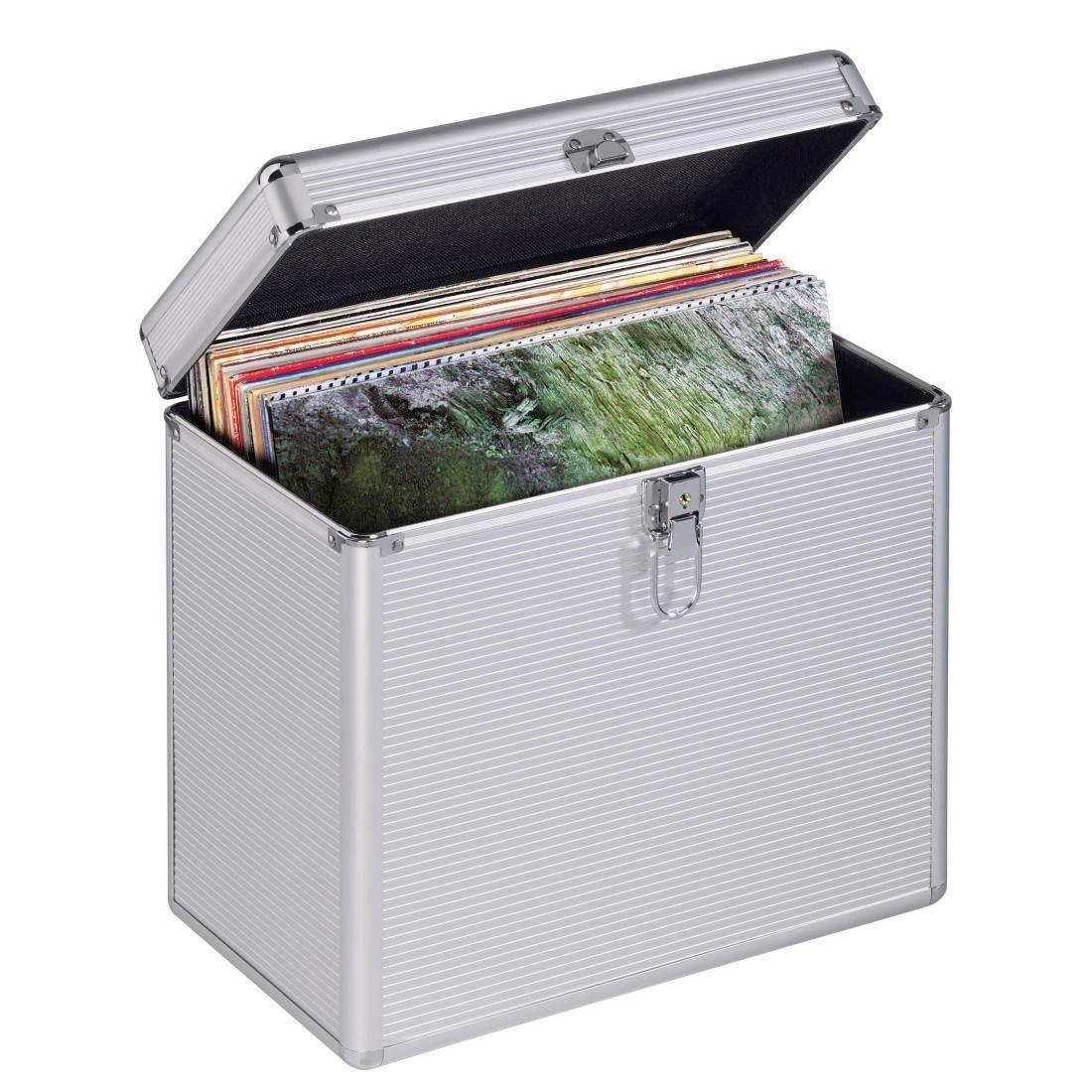 Hama LP-Schutzhülle LP Koffer 50, Koffer für bis zu 50 Schallplatten, silber Disc-Koffer
