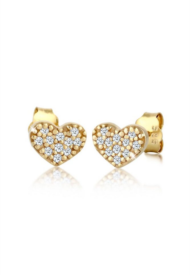 Elli DIAMONDS Paar Ohrstecker Herz Diamanten (0.11 ct) Filigran 585 Gelbgold,  Herz