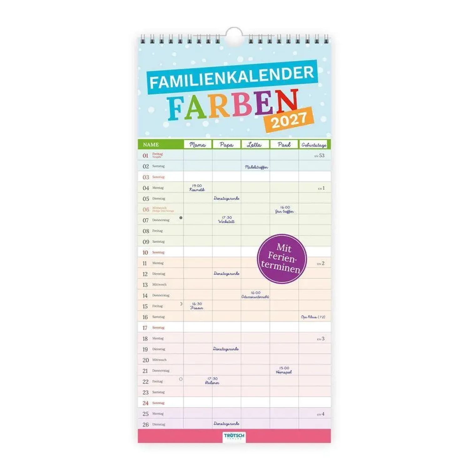 Trötsch Verlag Wandkalender TRÖTSCH - Familienkalender Farben 2027