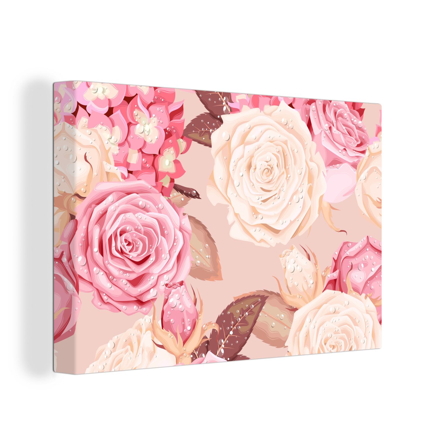 OneMillionCanvasses® Leinwandbild Rosen - Rosa - Weiß - Collage, (1 St), Wandbild Leinwandbilder, Aufhängefertig, Wanddeko, 30x20 cm