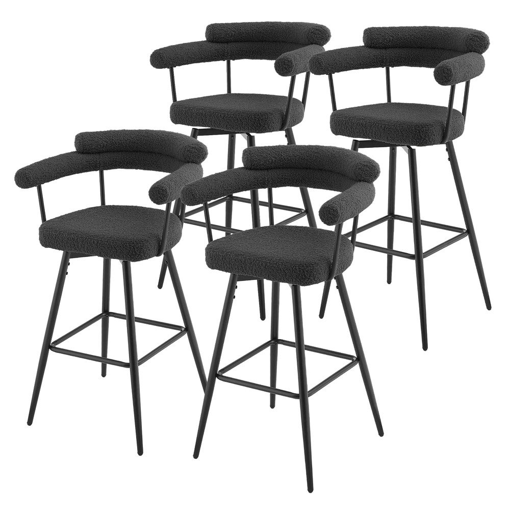 ML-DESIGN Barhocker Gepolsterter Barstuhl mit Rückenlehne und Fußstütze, 360° drehbar (4 St), 4er Set Bistrohocker aus Teddy-Stoff, Drehstuhl Hocker Tresenhocker