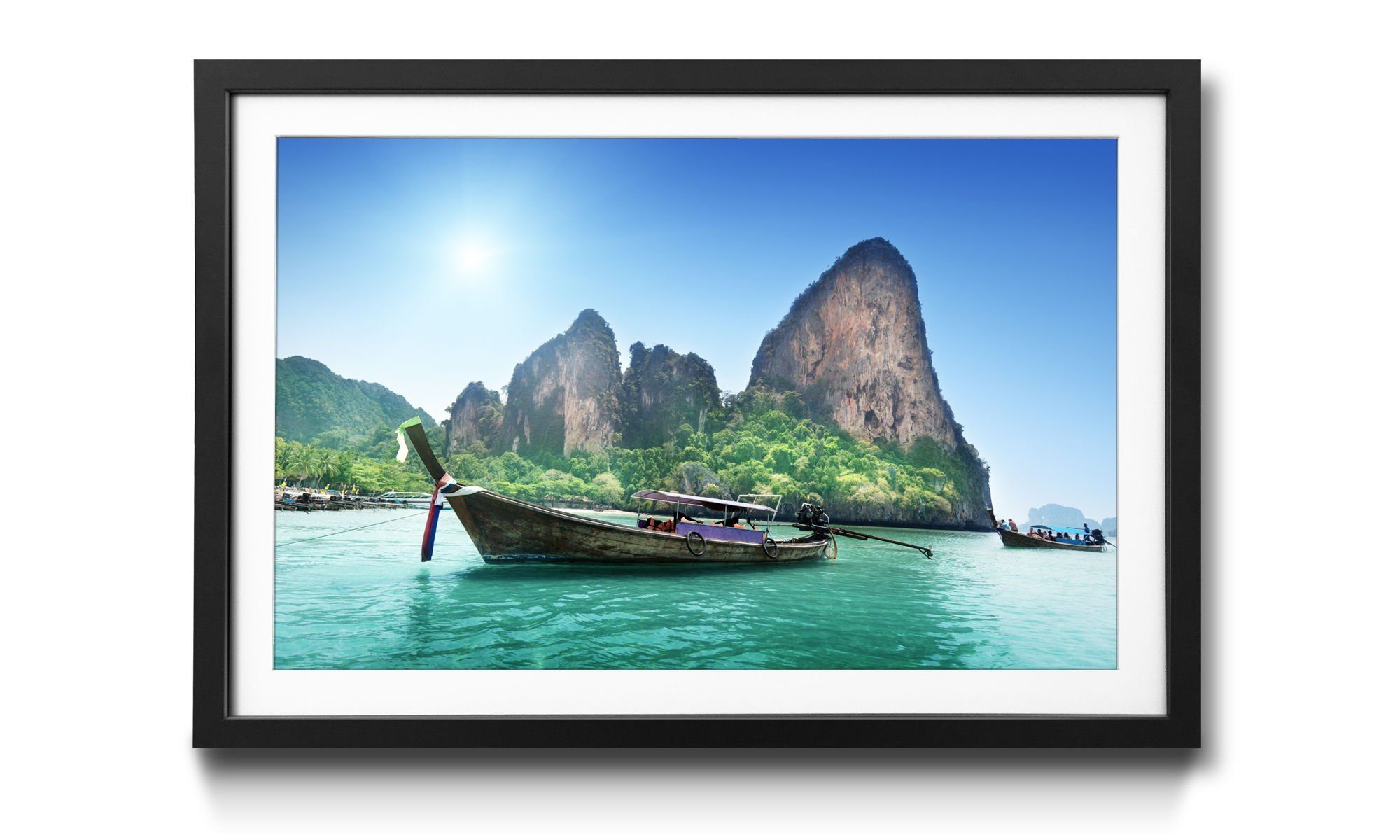 WandbilderXXL Bild mit Rahmen Boats On Railay, Landschaft, Wandbild, in 4 Größen erhältlich