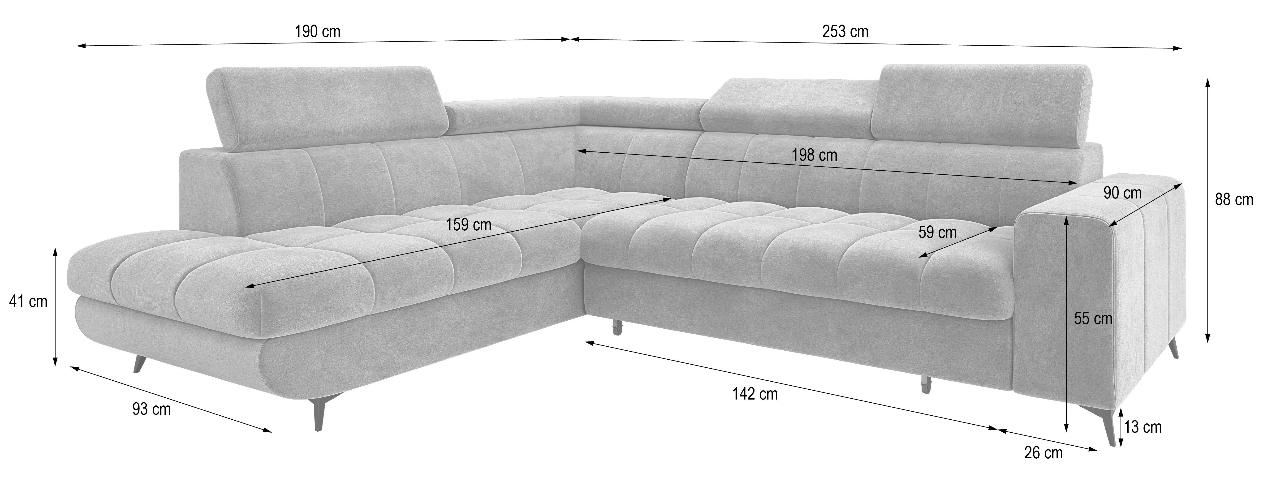 Masseno Ecksofa MORIVA mit Schlaffunktion L-Form, Sofa mit Bettkasten