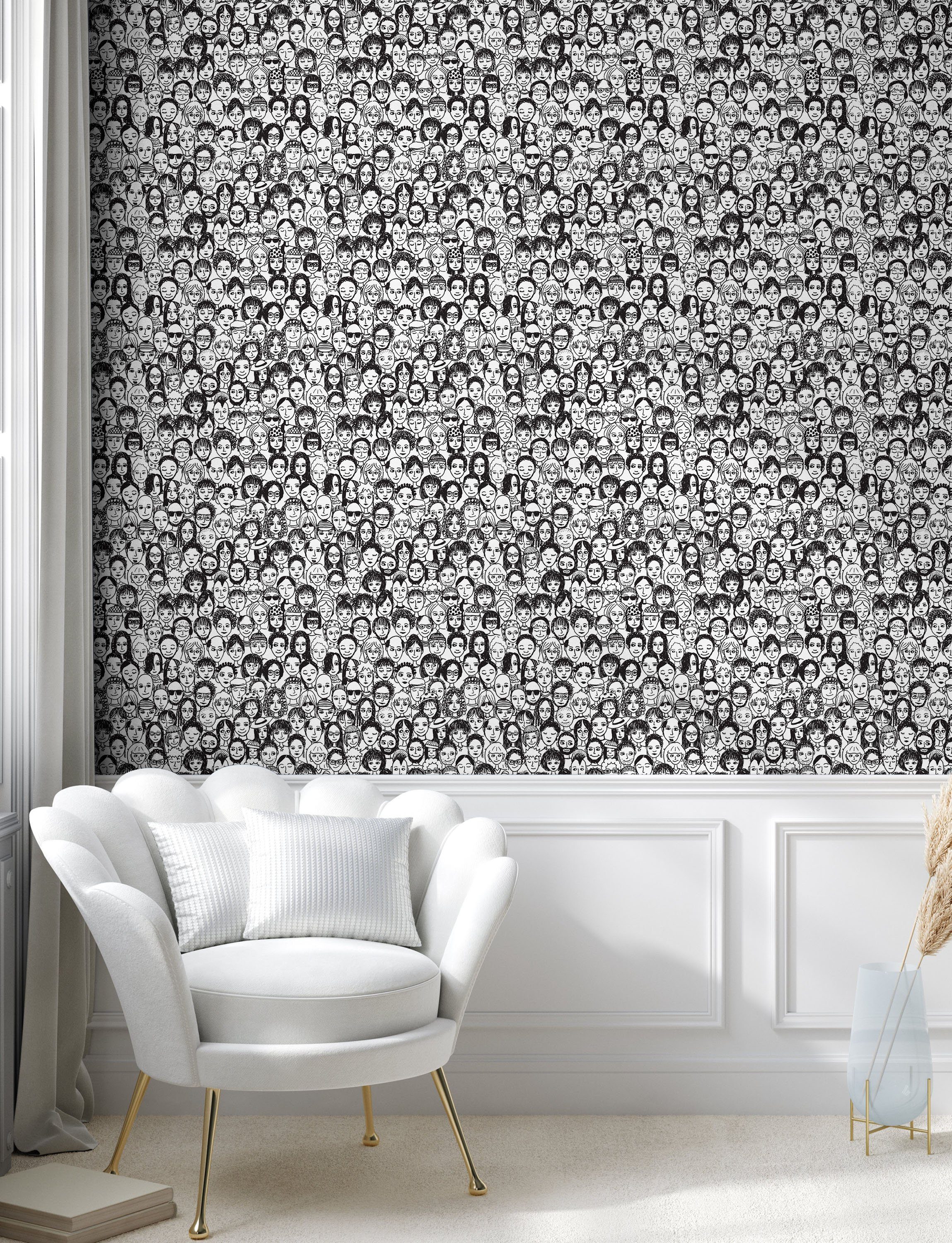 Wohnzimmer und weiß selbstklebendes Abakuhaus Vinyltapete Porträt Schwarz Küchenakzent,