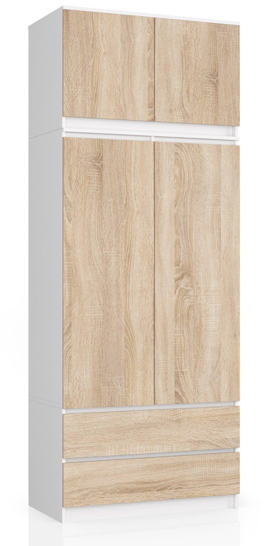 Raumhirsch Furniture Kleiderschrank - Funktionaler Stauraum - Garderobenschrank Hochwertige Laminatplatte, 3 Türen, viele Ablagen, 2 Schubladen