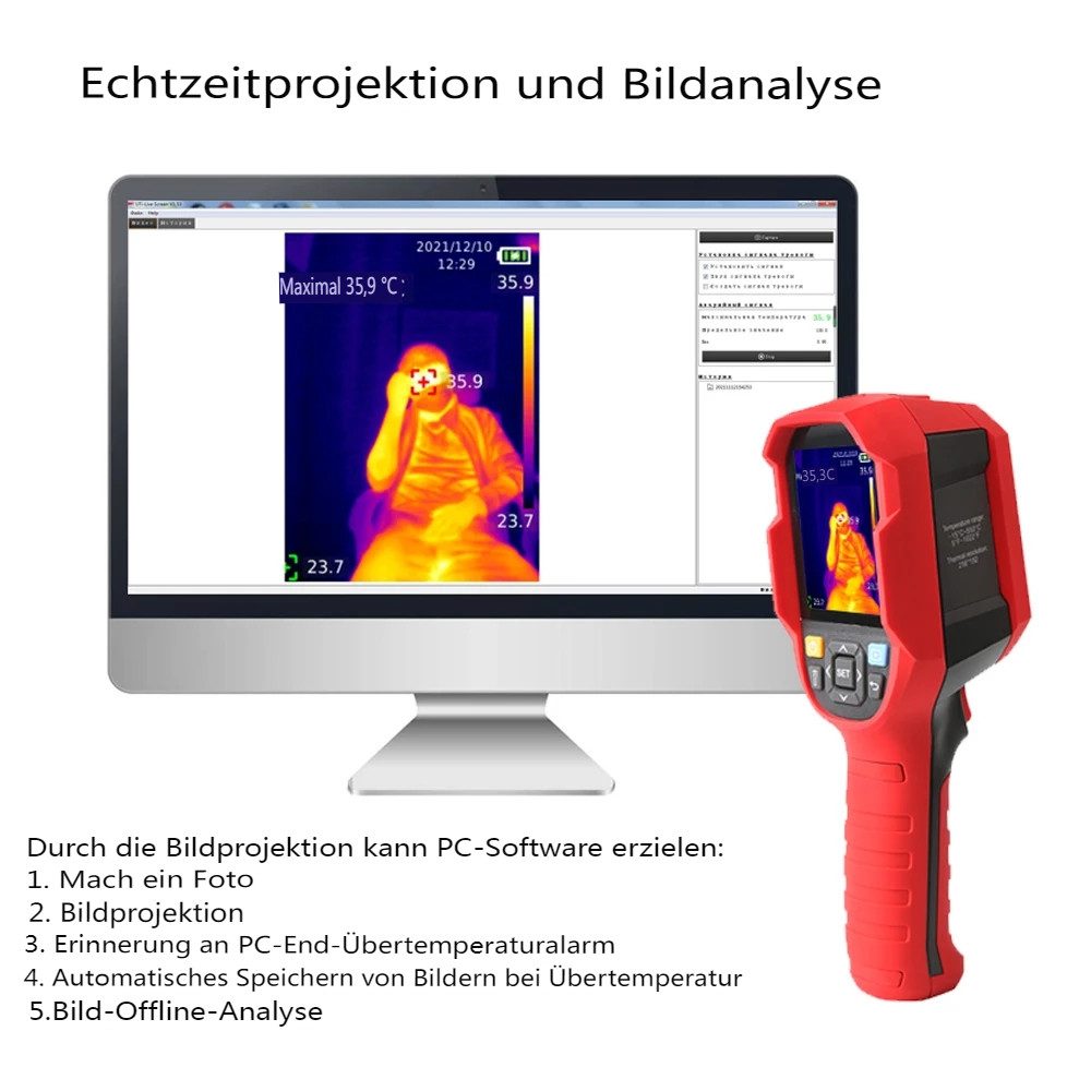 Insma Wärmebildkamera Handheld-Wärmebildkamera, Infrarot-Thermometer mit 16G TF-Karte, -20°C~550°C Temperaturbereich, 256x192 Pixel
