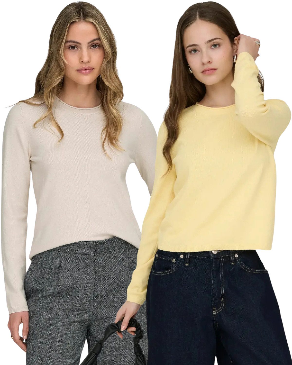 ONLY Rundhalspullover (2er-Pack) Zeitloses Design in weicher Flat-Knit-Qualität für Alltag und Büro
