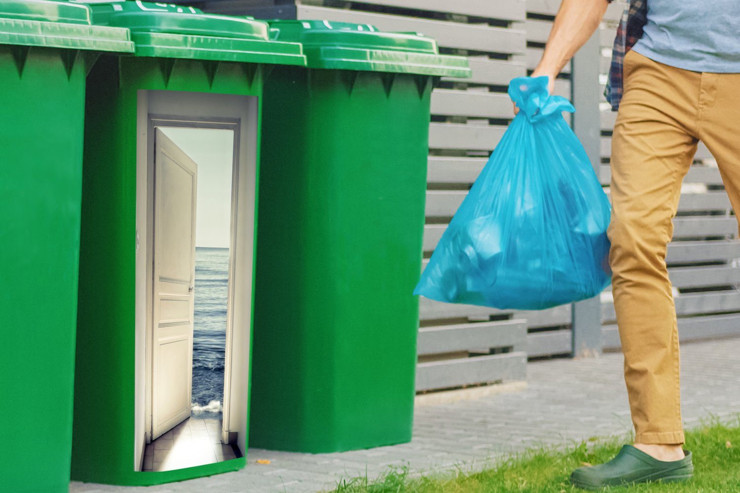 MuchoWow Wandsticker Tür - Meer Sticker, Abstrakt Wasser (1 Container, Abfalbehälter - St), Mülleimer-aufkleber, Mülltonne, 