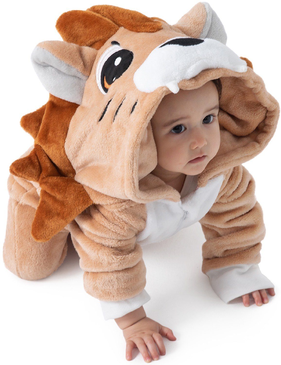 Corimori Strampler Flauschiges Löwen-Kostüm für Babies, Neugeborene, Karneval Fasching (1-tlg) Strampler, Fasching, Kigurumi, Tierkostüme, Babys, Löwe "Oliver"