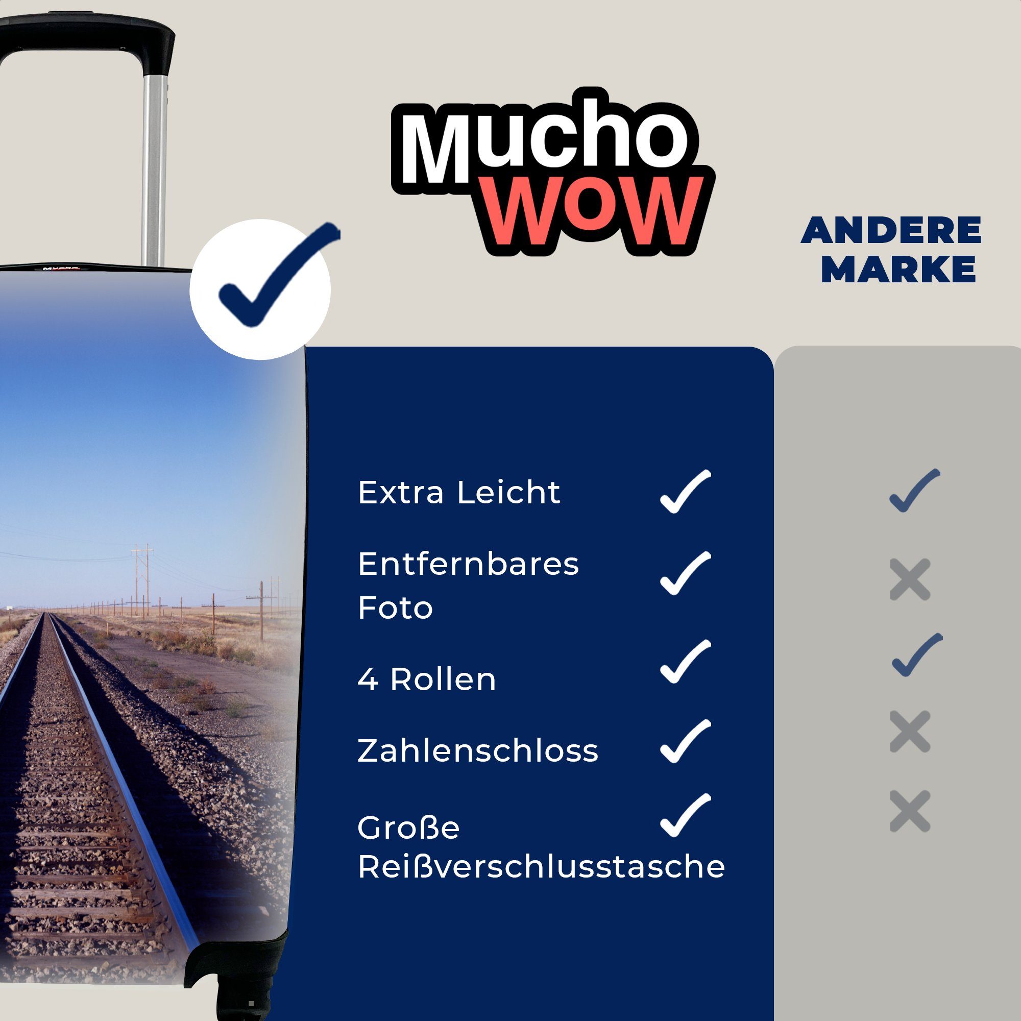 MuchoWow Handgepäckkoffer Amerika - Schiene für - Rollen, Trolley, mit Ferien, Reisetasche Luft, Handgepäck Reisekoffer 4 rollen