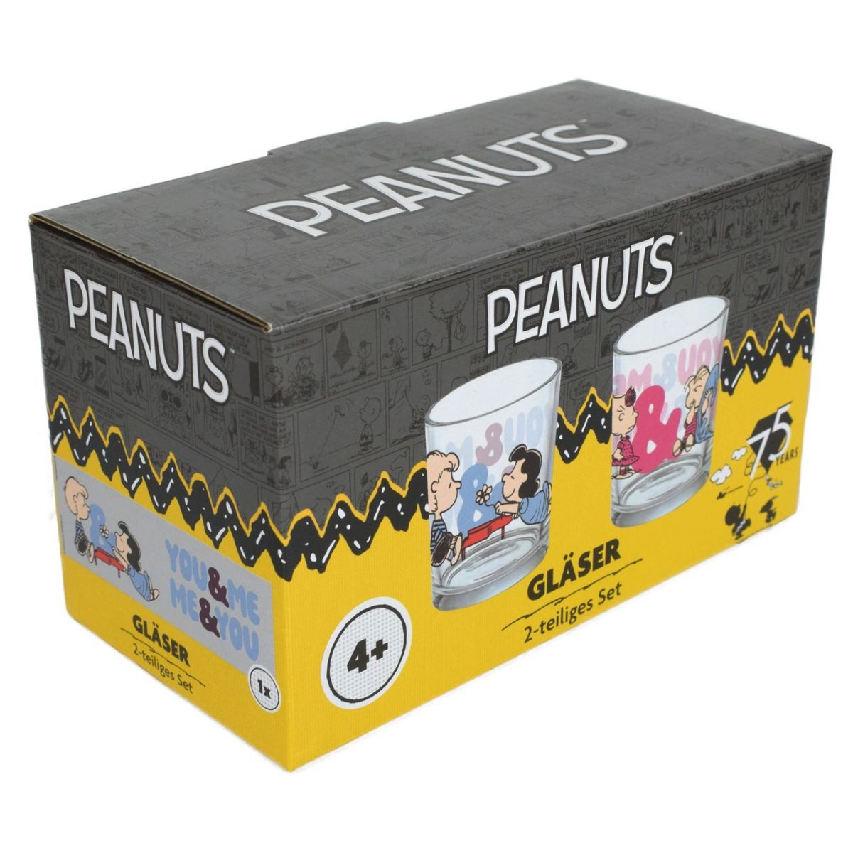 Geda Labels GmbH Glas Peanuts Trinkgläser Geschenkkarton Set 2 bedruckte Gläser, 1-tlg., Glas, authentisches Design