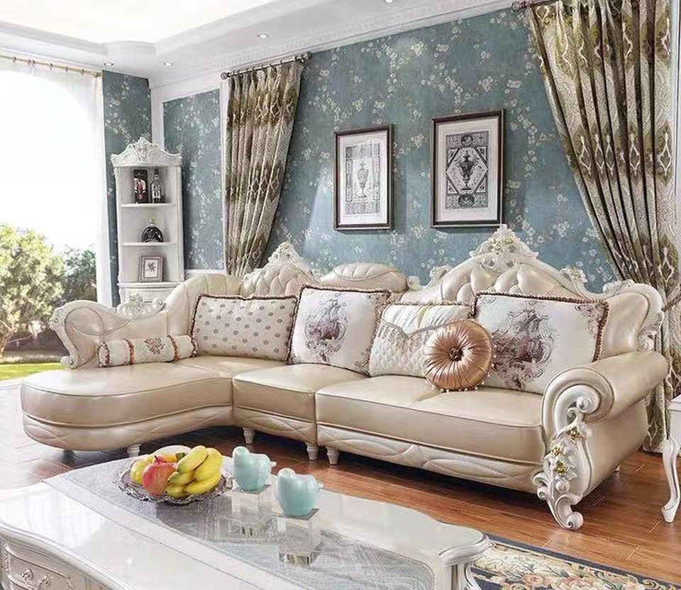 Xlmoebel Ecksofa L-Form Wohnlandschaft Couch aus Leder und Holz im Chesterfield-St, Ecksofa 3 Teile, Made in Europa