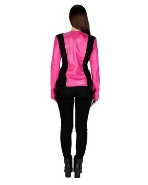 VALAIZA Shirttop Ledertop Peplo Schwarz Pink Echtes Lamm Nappa Leder