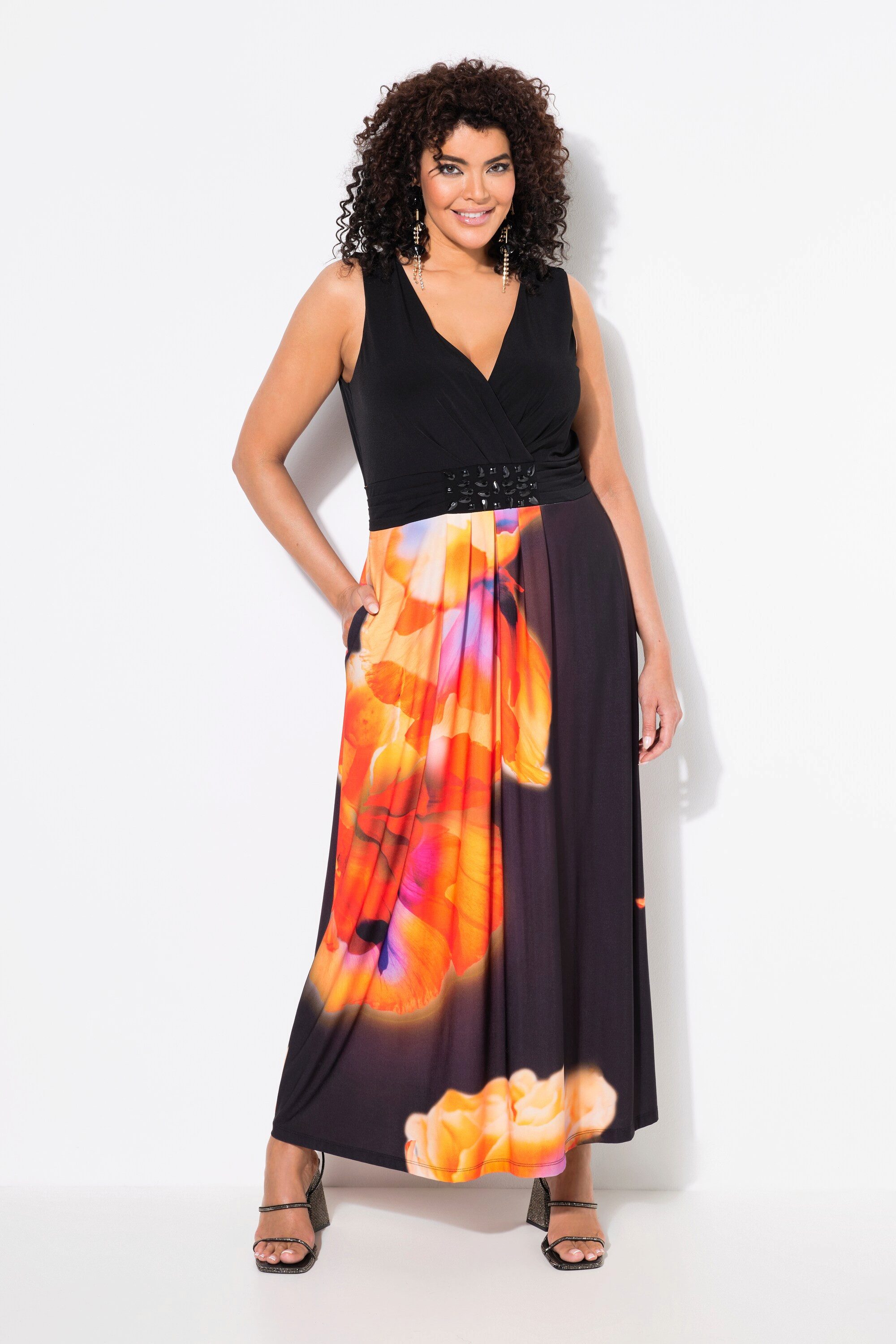 Ulla Popken Cocktailkleid Maxikleid XL-Blüten A-Linie günstig online kaufen
