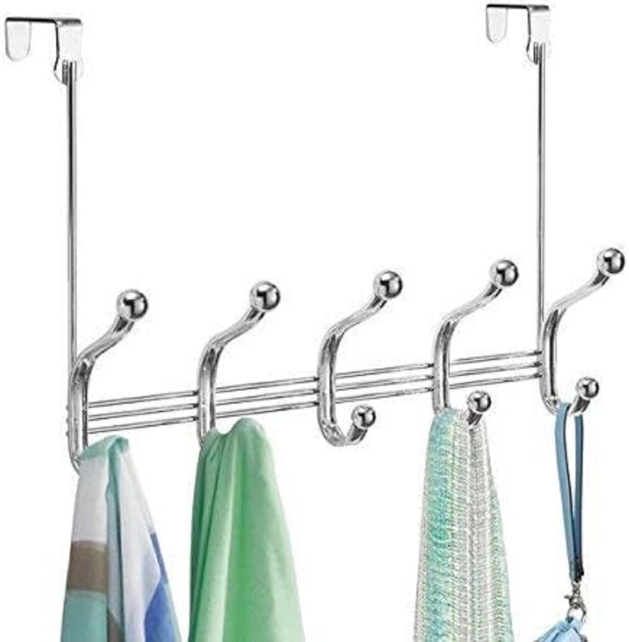 mDesign Aufbewahrungssystem Hakenleiste Tür chrom 10 Haken Türgarderobe Garderobe Handtuchleiste