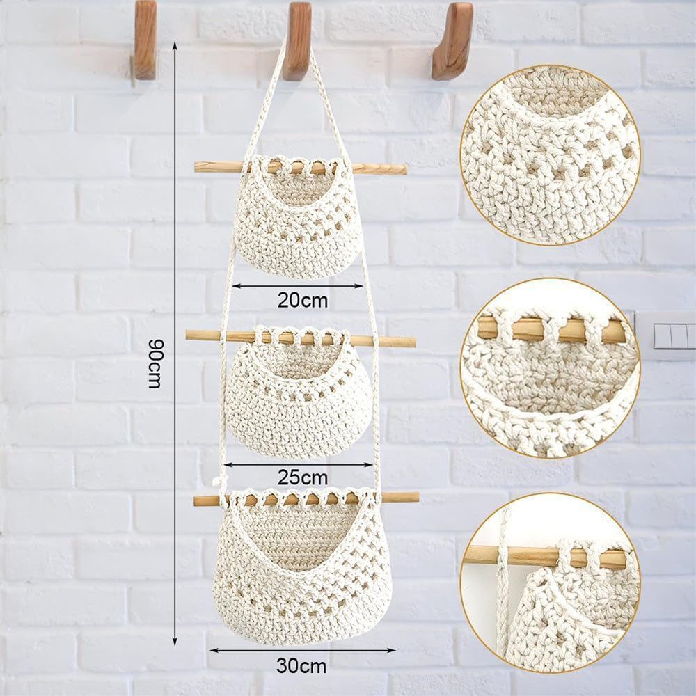 TUWENA Hängekorb Hängender Obstkorb, handgeflochtener Korb aus Baumwollseil