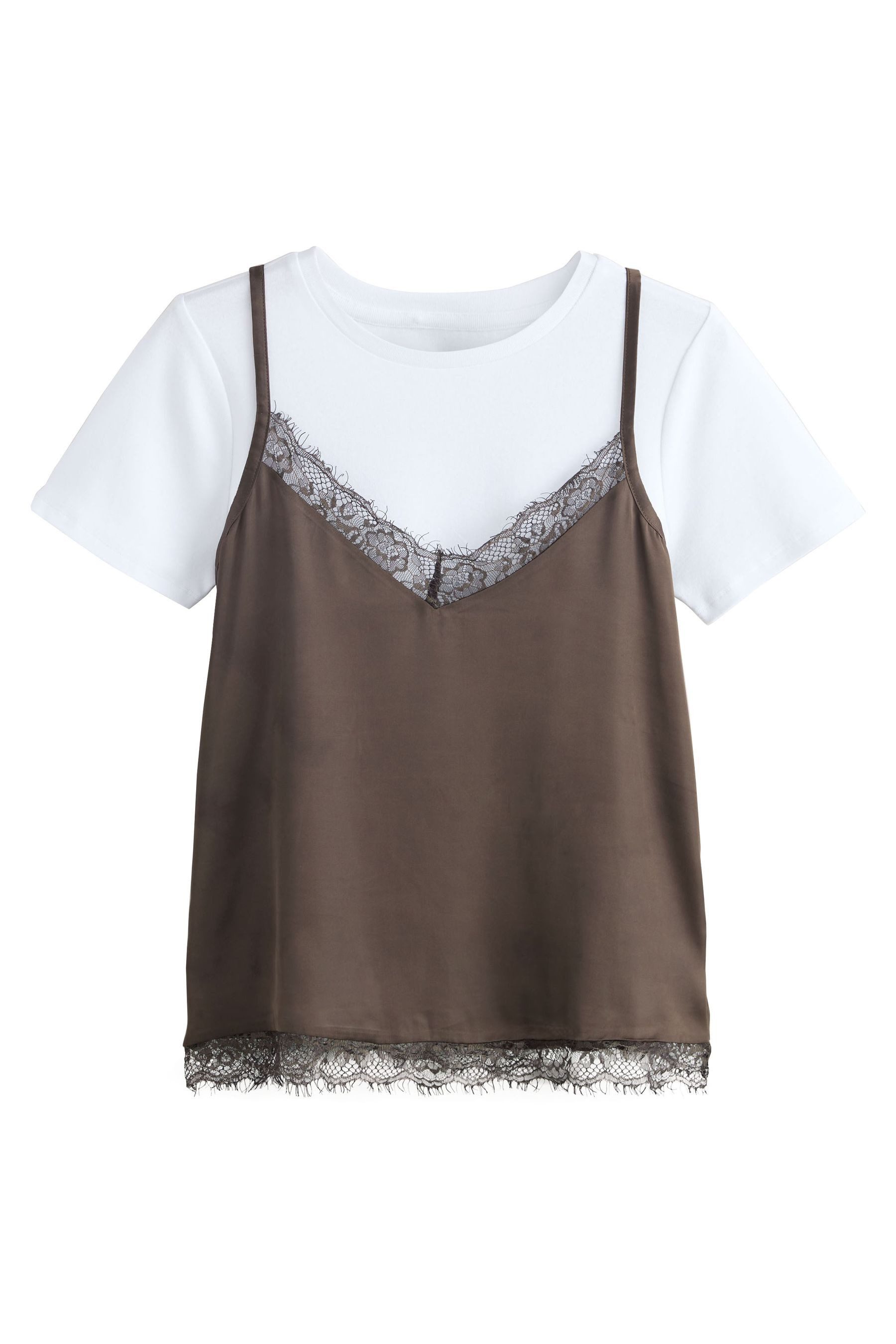 Next T-Shirt Kurzarm-T-Shirt mit Trägertop-Lage und Spitze (2-tlg)