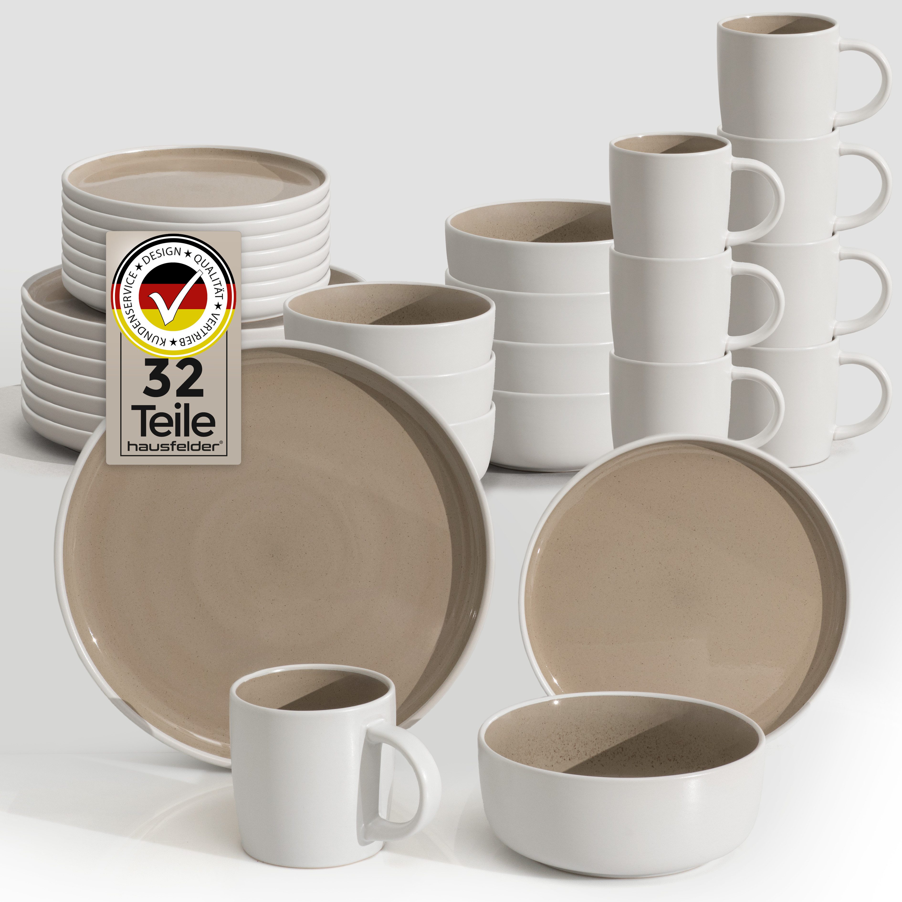 Hausfelder Geschirr-Set Steingut Geschirrset 8 Personen, Tafelservice 32teilig, Shadow Stone (32-tlg), 8 Personen, Steinzeug, spülmaschinen- & mikrowellengeeignet, Reaktivglasur