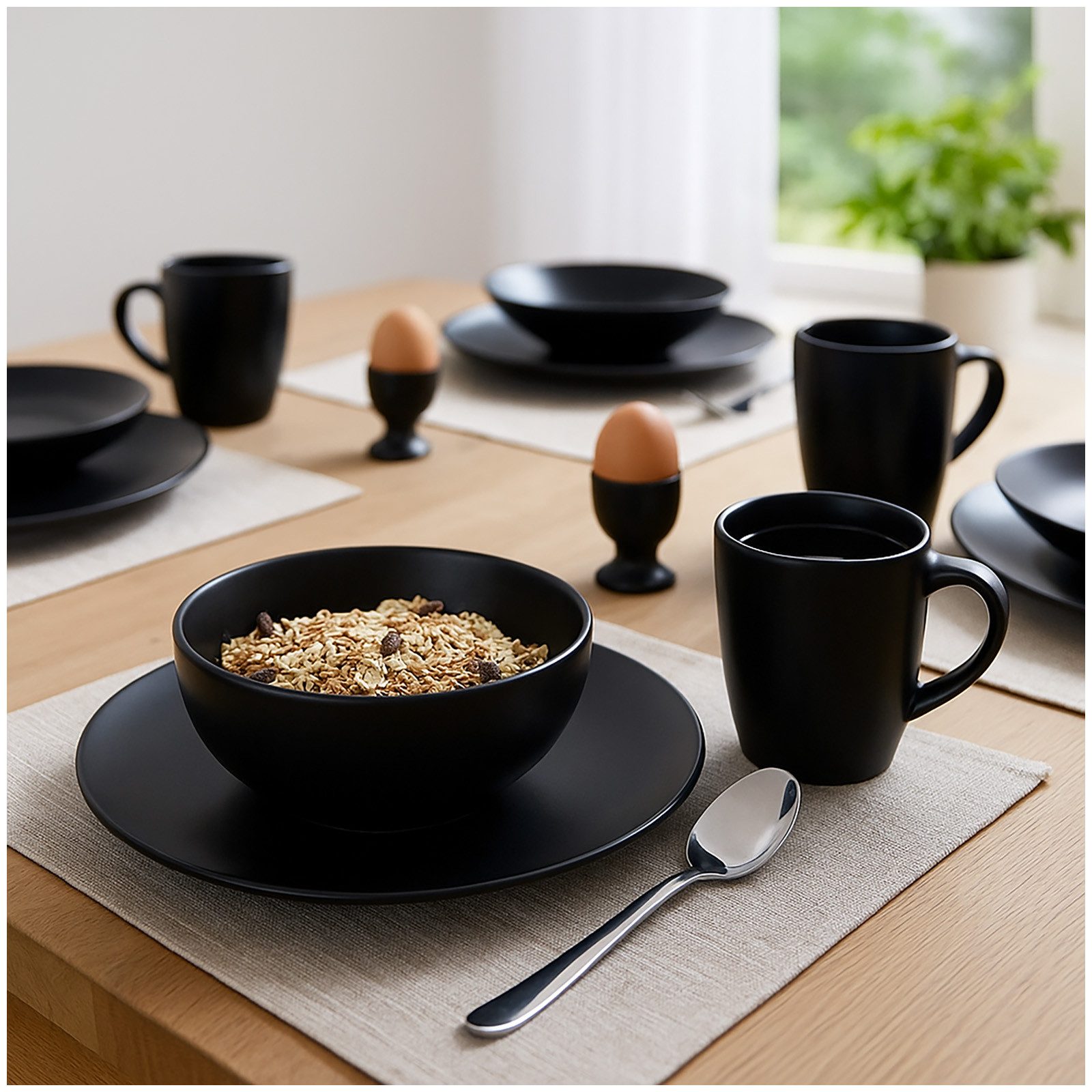 NTK-Collection Frühstücks-Geschirrset Tafelservice für 4 Personen Schwarz (20-tlg), Keramik, Frühstücksset Geschirrset