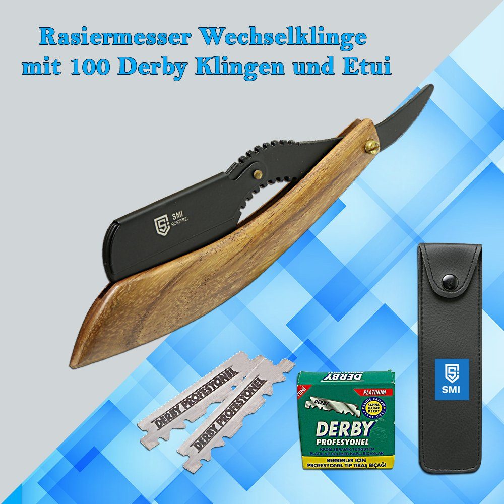 Klingen 100 mit Bartrasierer Rasiermesser Wechselklinge Rasiermesser Holzgriff SMI
