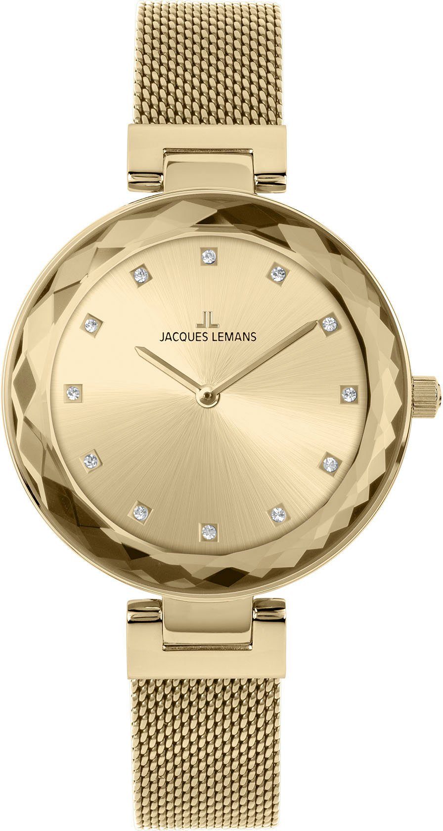 Jacques Lemans Quarzuhr Milano, 1-2139C, Armbanduhr, Damenuhr, Kristallsteine, gehärtetes Crystexglas