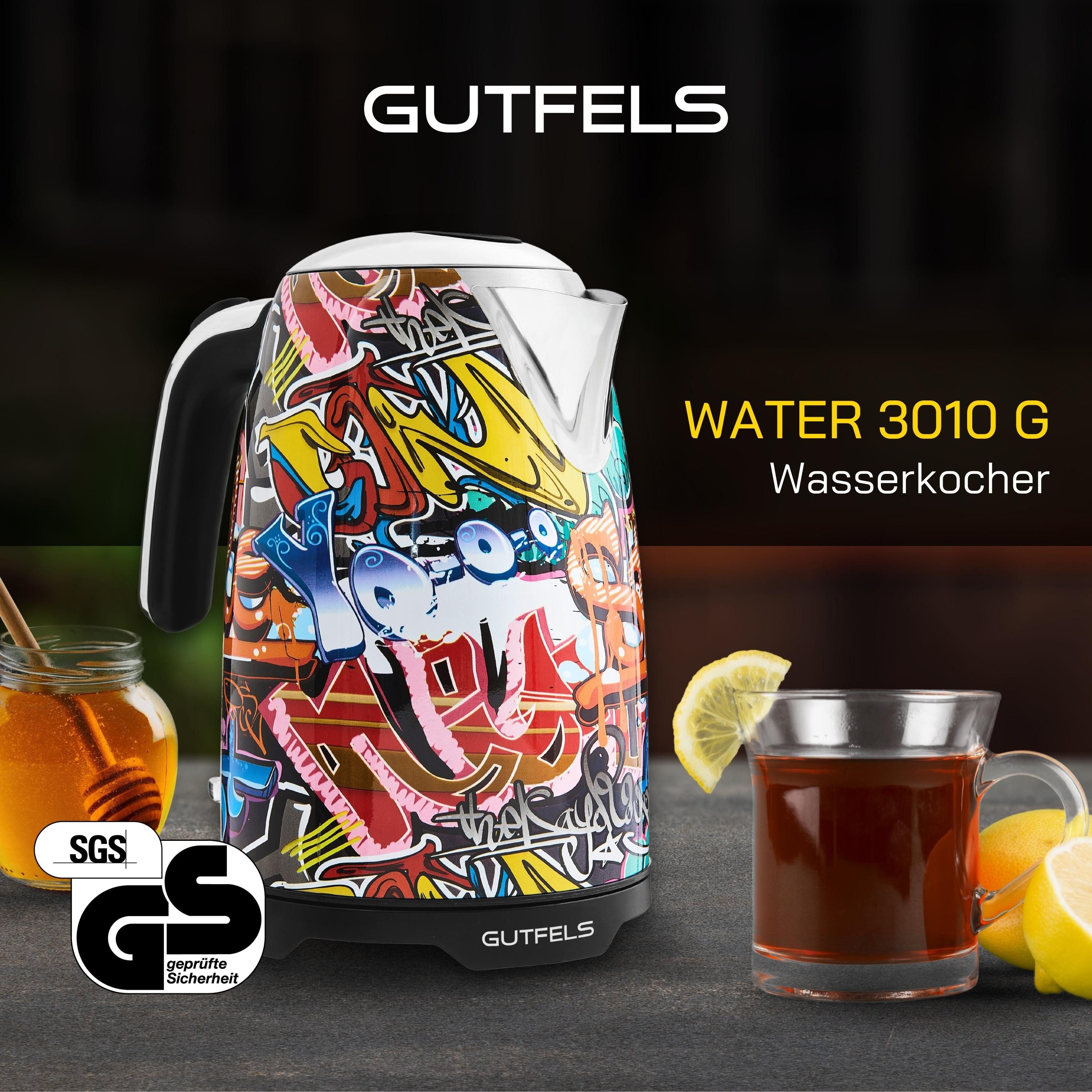 Gutfels Wasserkocher WATER 3010 G, 1,7 l, 2200 W, 1,7 L, 2200 Watt, Graffitti-Style