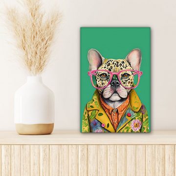 OneMillionCanvasses® Leinwandbild Bulldogge - Brille - Design - Hund - Tiere, (1 St), Leinwandbild fertig bespannt inkl. Zackenaufhänger, Gemälde, 20x30 cm