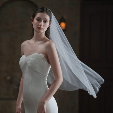 AUKUU Kopftuch Einlagiger Einlagiger Brautschleier im Retro Stil heißer, Diamant weiße Hochzeit weicher Schleier Kopfschmuck 80 cm–100