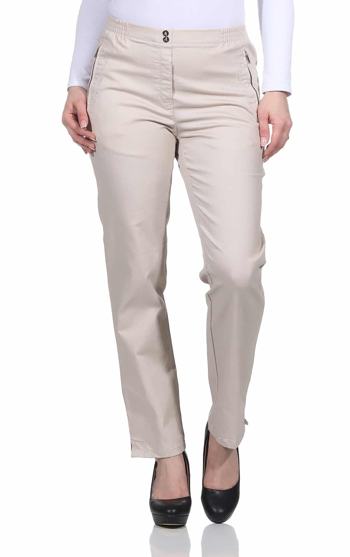 Aurela Damenmode Straight-Jeans Stretch Jeans Damen Schlupfhose Kurzgröße Jeanshose Denim mit Gummizug, Größe 36 bis 54