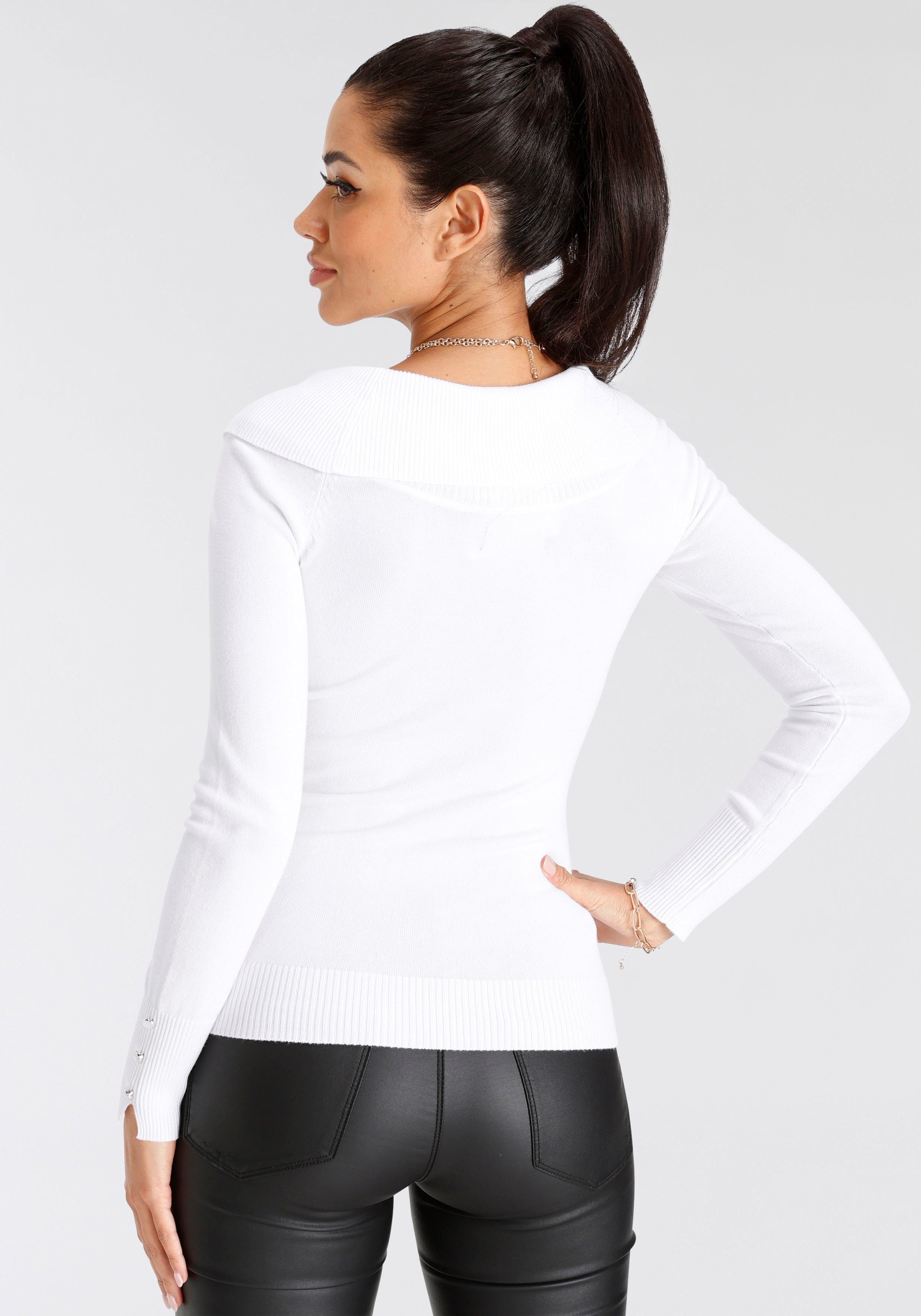 Melrose Carmenpullover mit Zierknöpfen in femininem Schnitt