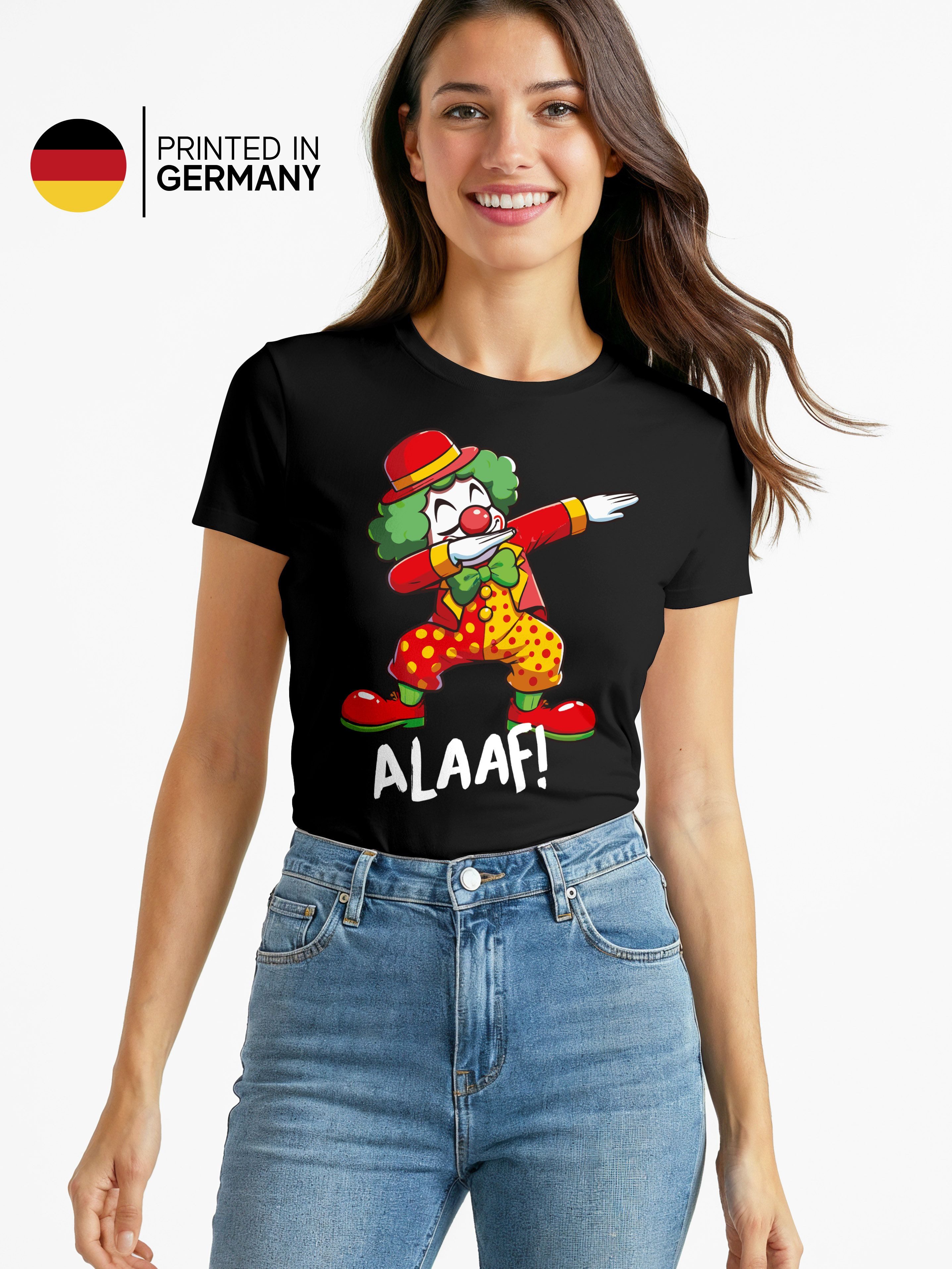 MoonWorks Print-Shirt Damen T-Shirt Alaaf Helau Fasching Karneval Dabbing Clown mit Print