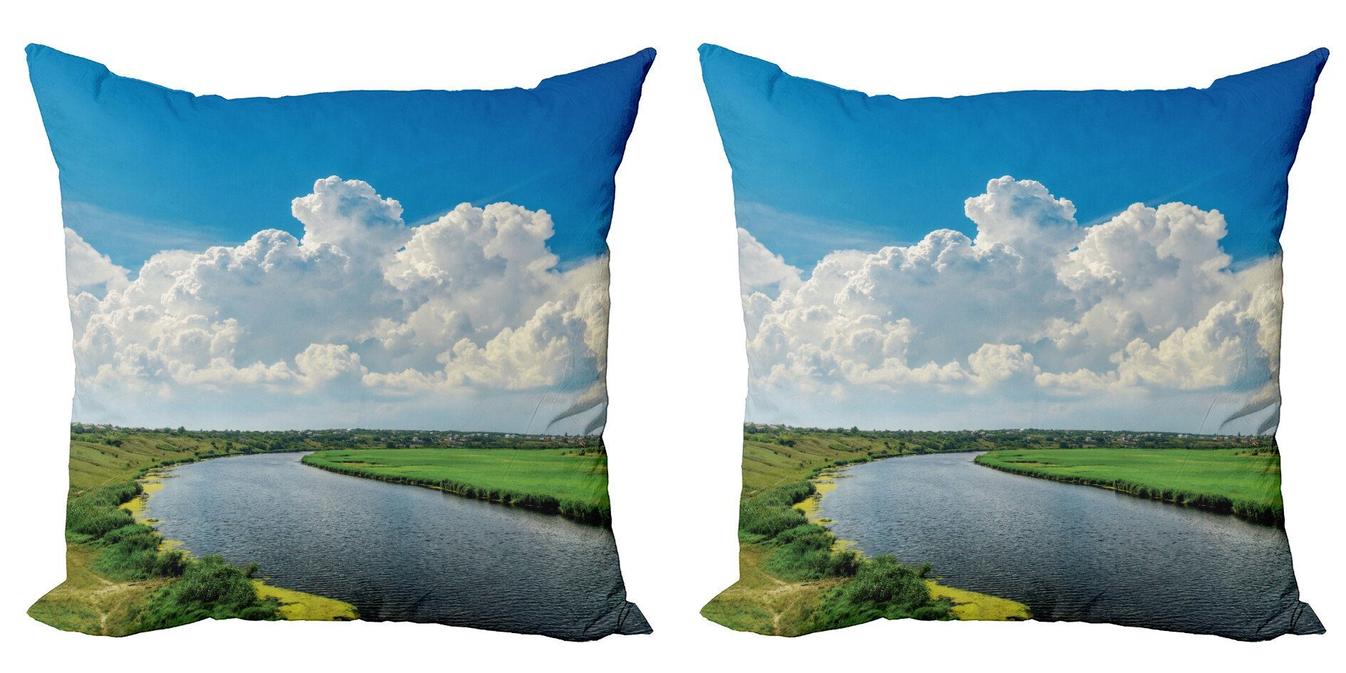 Kissenbezüge Modern Accent Doppelseitiger Digitaldruck, Abakuhaus (2 Stück), Landschaft Wolken Fluss Meadows | Kissenbezüge