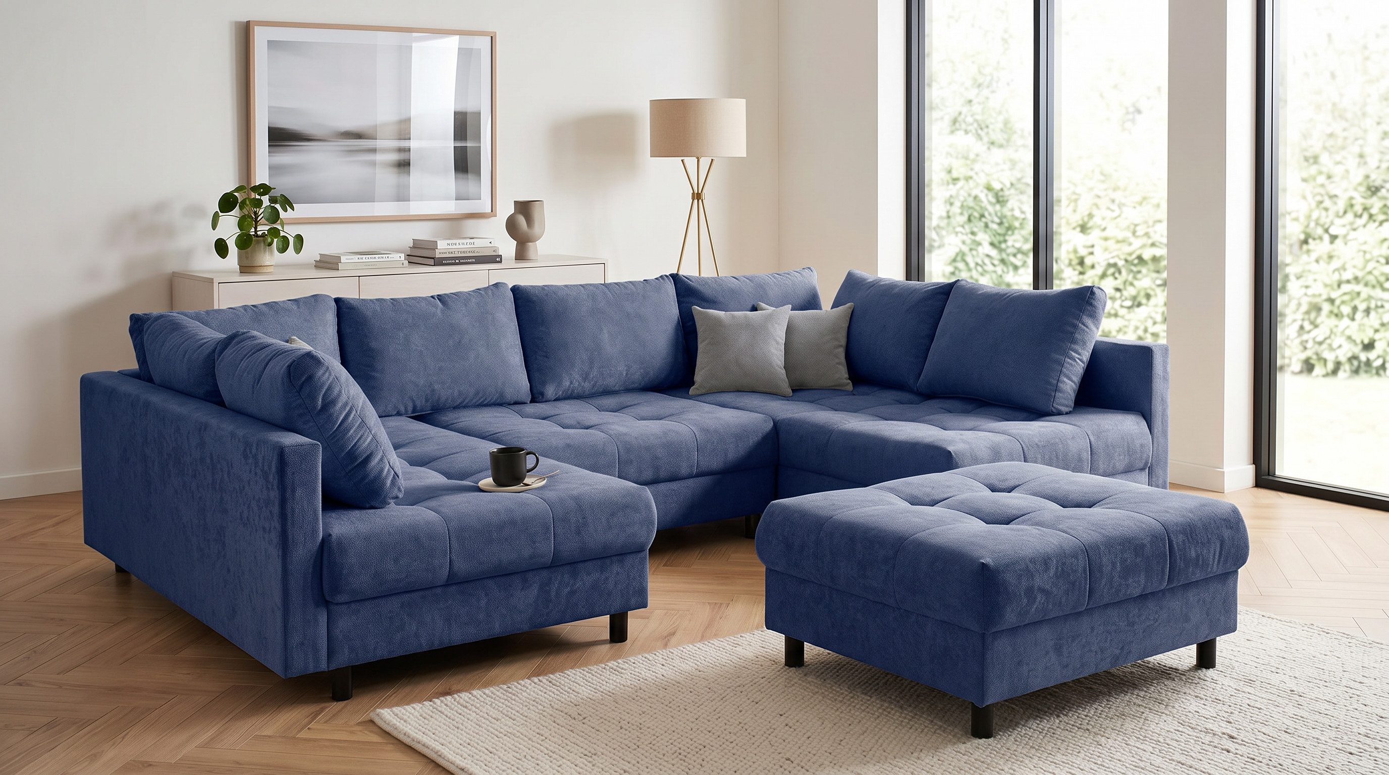 OTTO home Wohnlandschaft Antonia U-Form, B: 298 cm, inkl. Hocker, Federkernpolsterung, extra große Liegefläche, 282x178cm, inkl. 3 Zierkissen