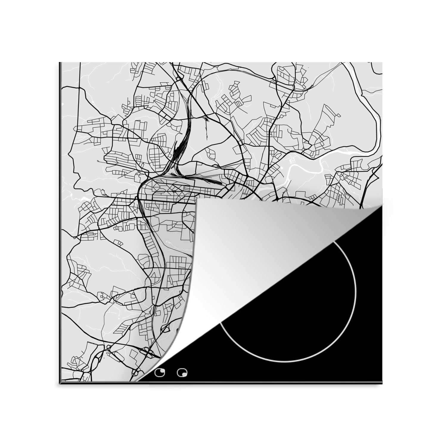 MuchoWow Herdblende-/Abdeckplatte Karte - Deutschland - Kassel - Karte - Stadtplan, Vinyl, (1 tlg), 78x78 cm, Ceranfeldabdeckung, Arbeitsplatte für küche