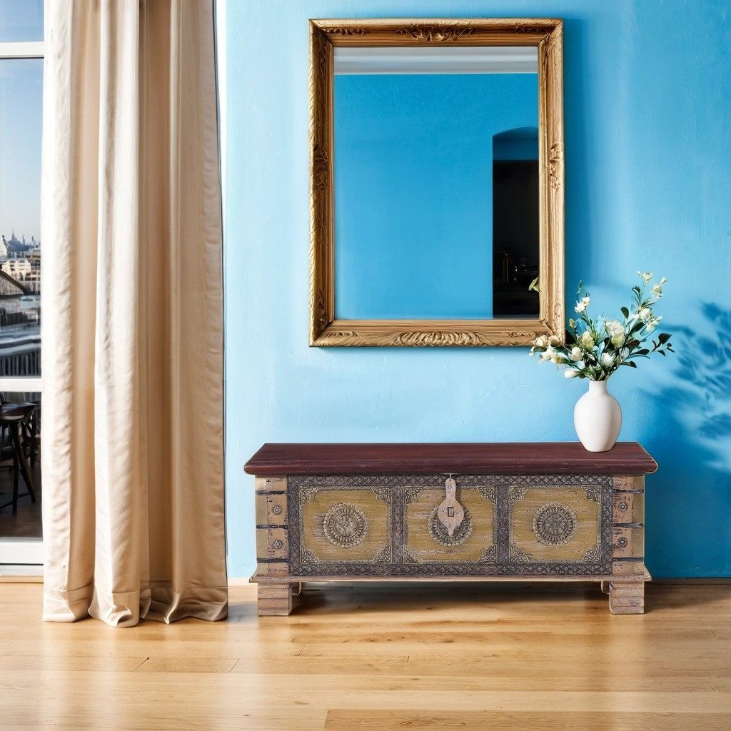 Marrakesch Orient & Mediterran Interior Betttruhe Boho Truhe Cebrail handgefertigt aus Massivholz Sitztruhe Box 116 cm (1 St), Handarbeit