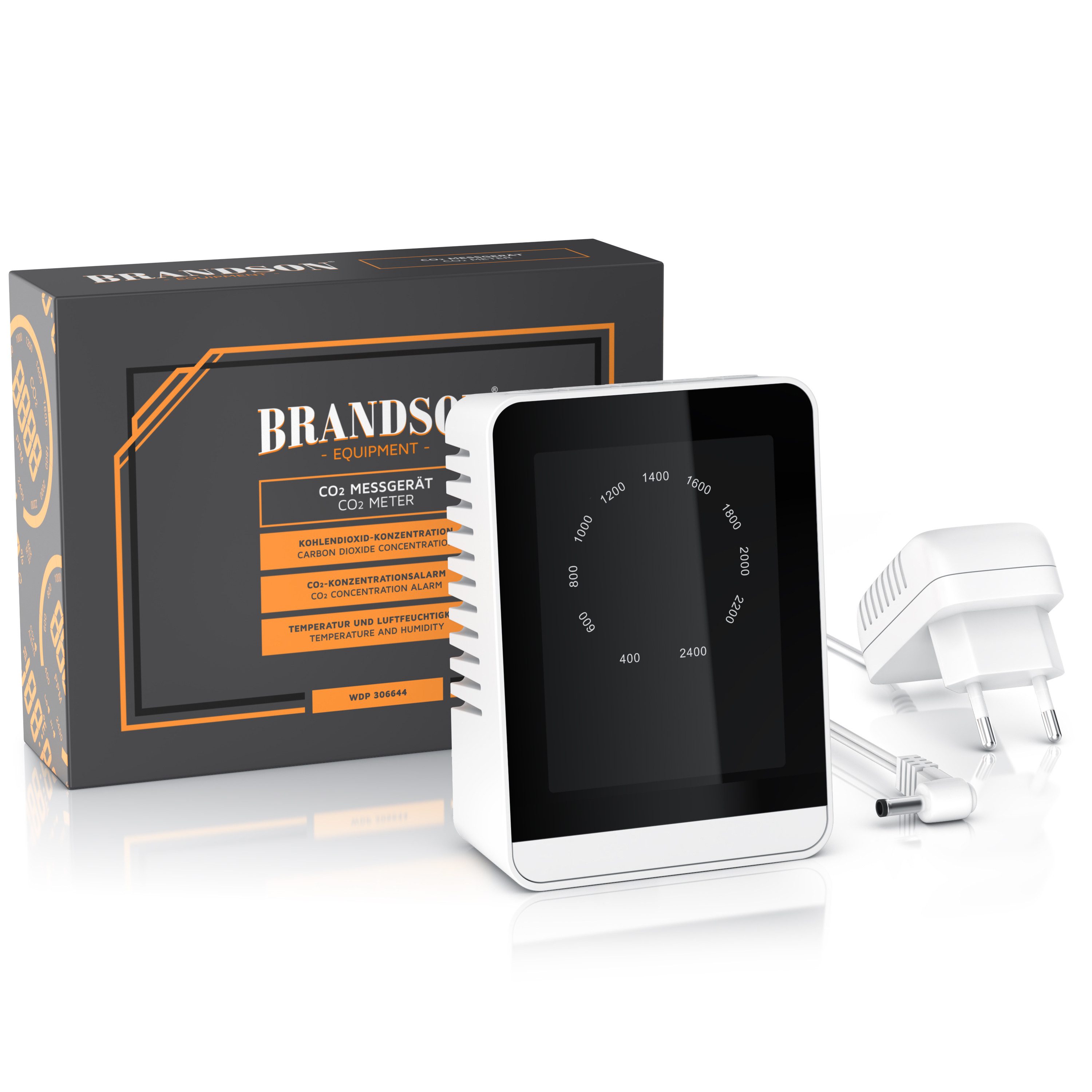 Brandson Raumluft-Qualitätssensor CO2 Messgerät, Luftqualität Melder, Kohlendioxidmessung, Warnmelder, (1-St), Sensor für Luftqualität, CO2 Messung, Präzise Kohlendioxidmessung