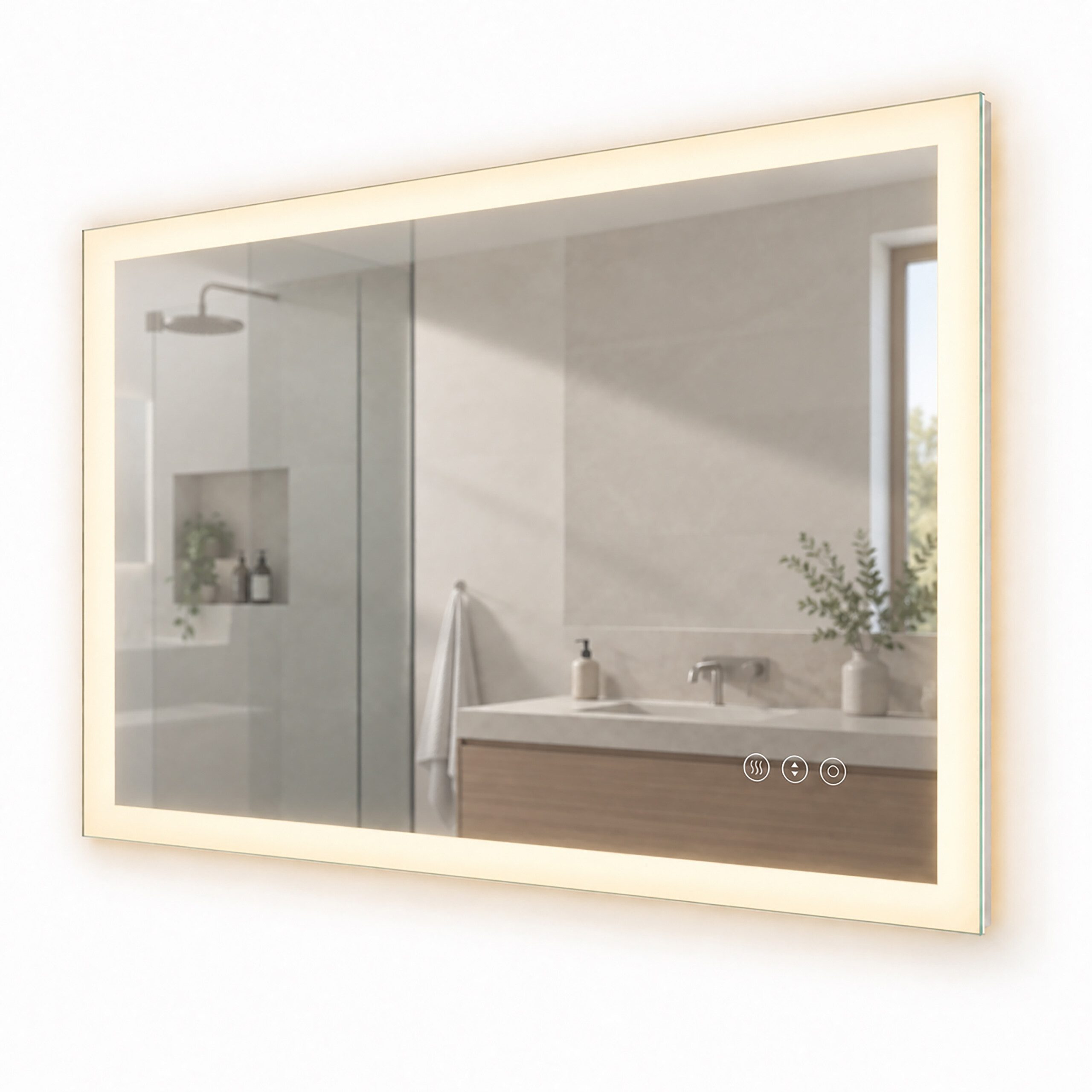 relaxdays LED-Lichtspiegel Badspiegel mit Steckdose (1-St), 80 x 60 cm