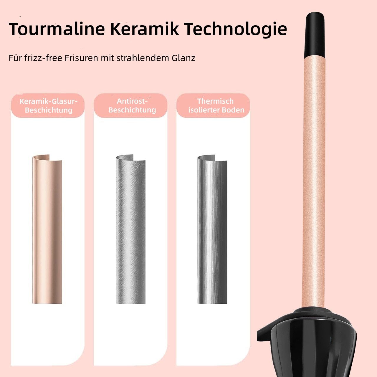 Scttomon Lockenstab HT-103 9mm Lockenstab, Turmalin-Keramik-Beschichtung, Für Wool Rolls & Volumenlocken