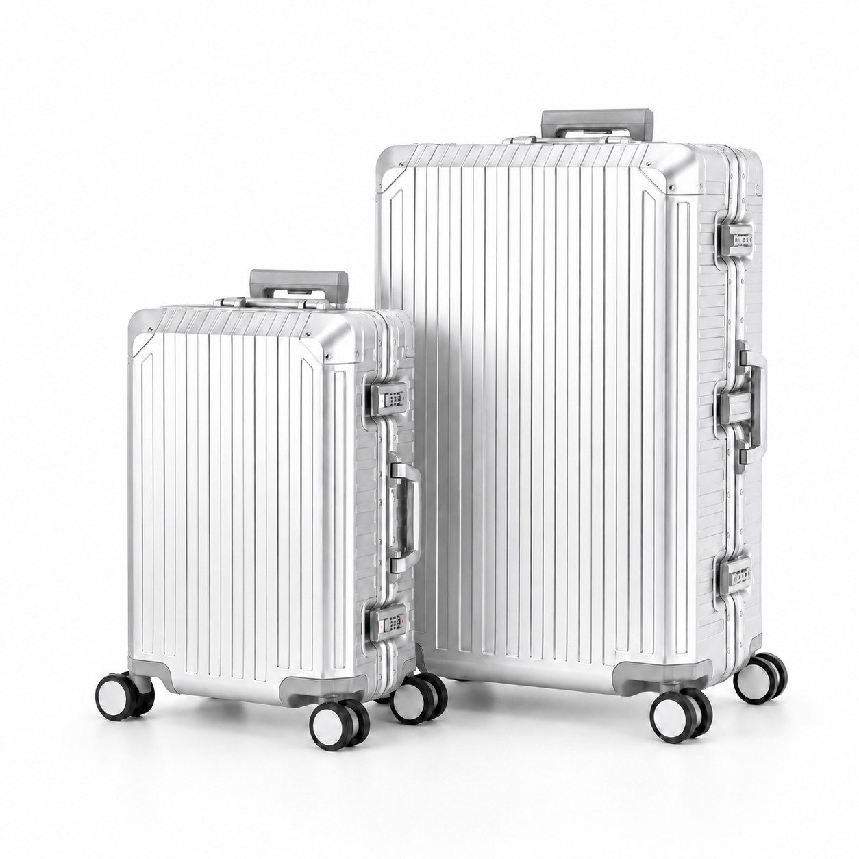 Travelhouse Kofferset 100% Aluminium TOKYO - verschiedene Farben, 4 Rollen, (2 tlg., S+L), mit stabilem Aluminium-Gehäuse, mit verstärkten Ecken