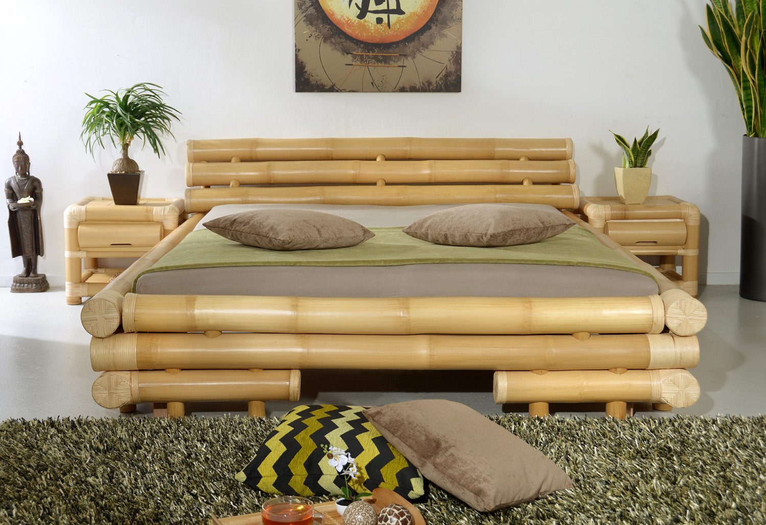 Bambus-Lounge Bettgestell Palau Bambusbett Bettrahmen Bettgestell Schlafzimmer Bambus Rattanbett