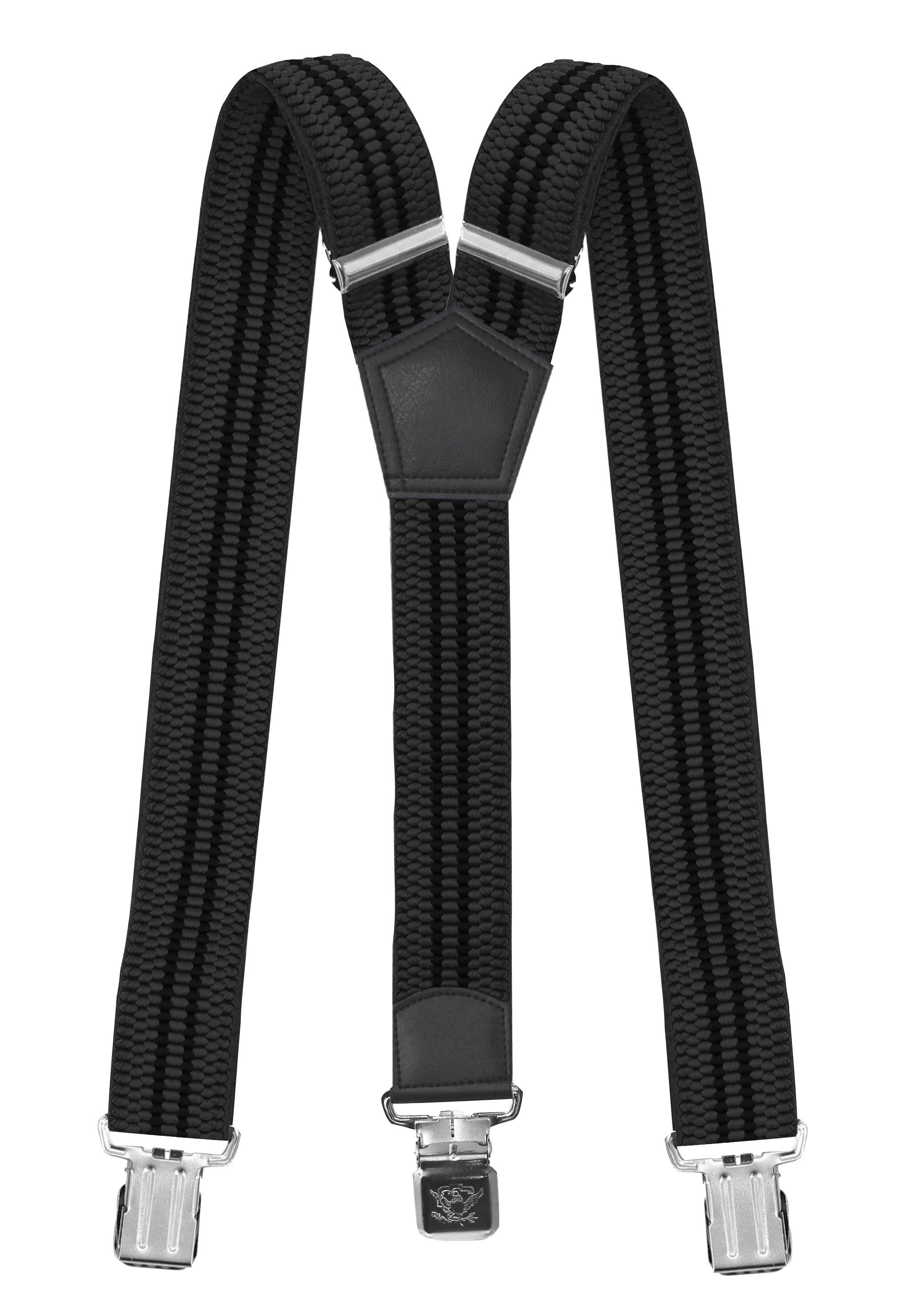 Fabio Farini Hosenträger 4cm Breites Y-Design verstellbar Clipverschluss, starken Grau mit Streifen mit Streifen) extra schwarzen Grau (schwarze